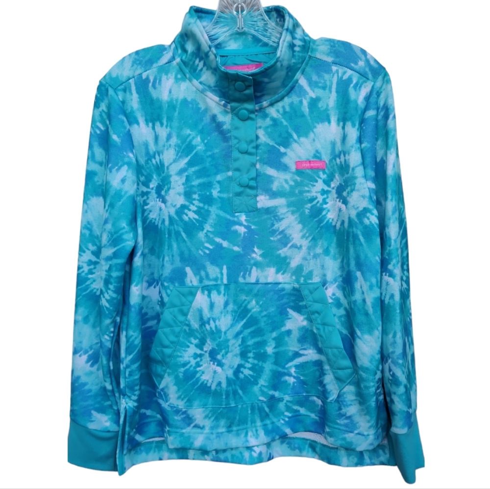 SIMPLY SOUTHERN Collared Pullover- Blue & White Tie-dye Siz…